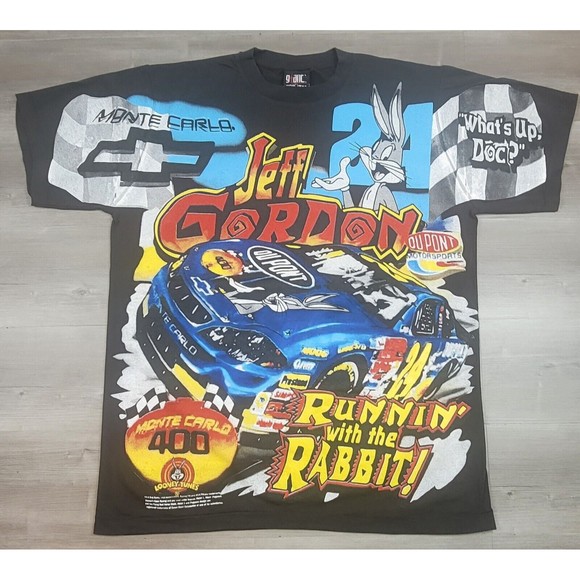 Jeff Gordon Tshirt All Over Print Bugs Bunny Monte Carlo 400 Looney Tunes New LG - Picture 1 of 11